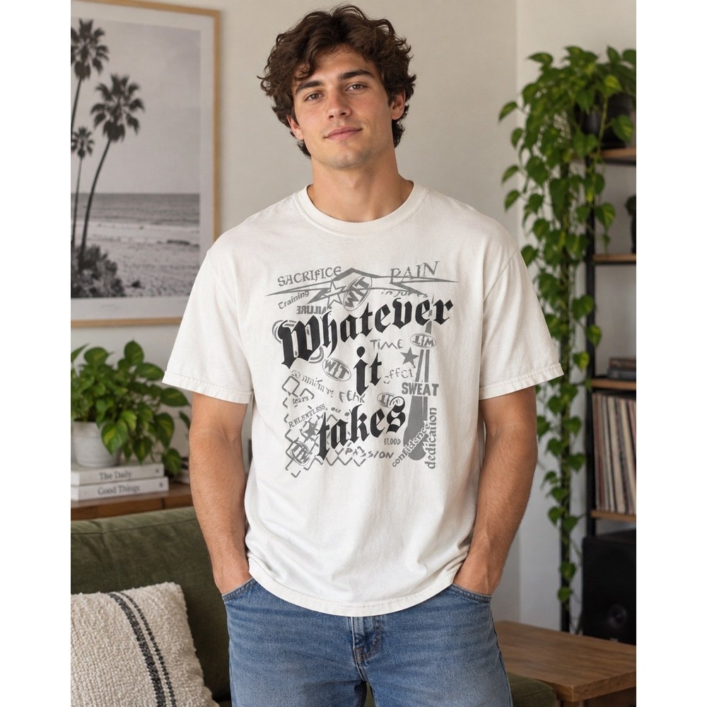 Whatever It Takes Mens Graphic T-Shirt White Gray Motivational Tee Size M